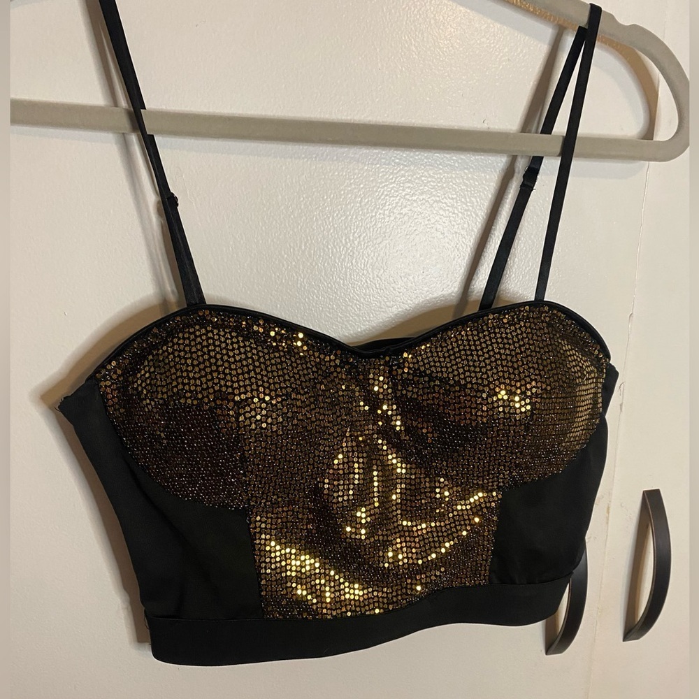 Allegra K Sequin Crop Top for Women's Spaghetti Strap Sexy Sweetheart Neck, M - Picture 4 of 7